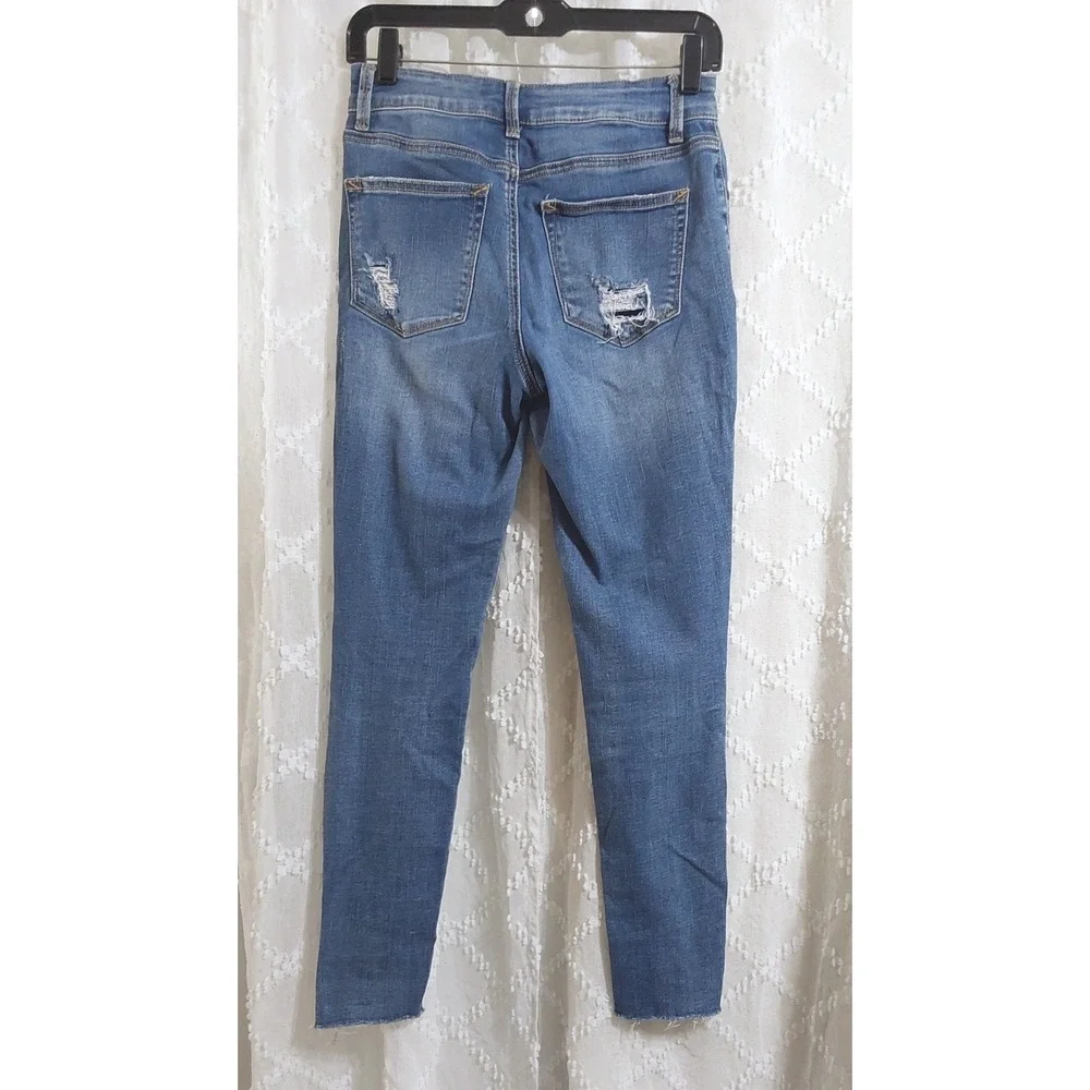 Maurices High Rise Distressed Skinny Jeans Blue Button Fly XS Short